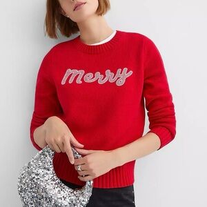 LOFT Festive Red Crew Neck Sweater